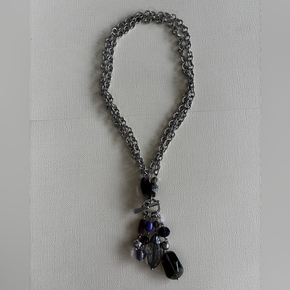 Lia Sophia Silver and Purple Tone 2 Ways to Wear Necklace